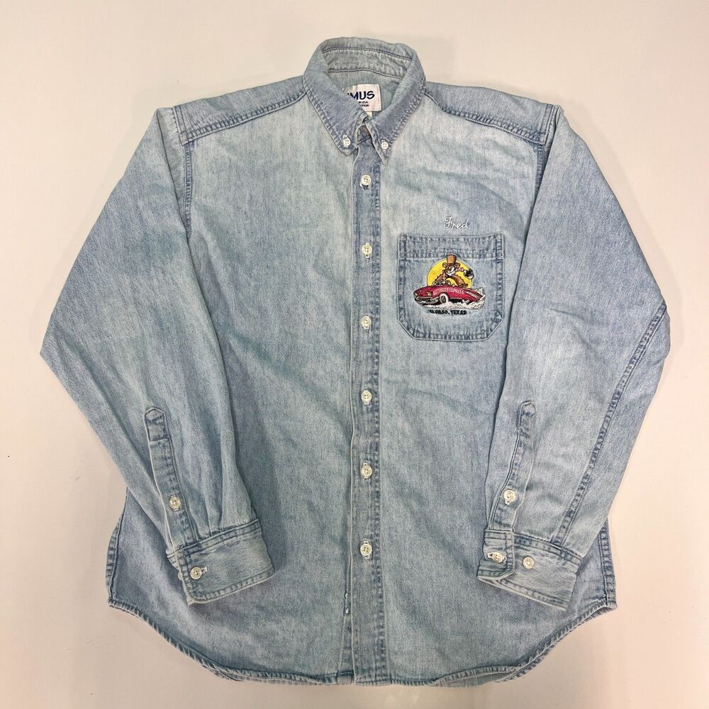 Vintage IMUS Denim Button Down Shirt Mens M Autobody Express El Paso USA Made